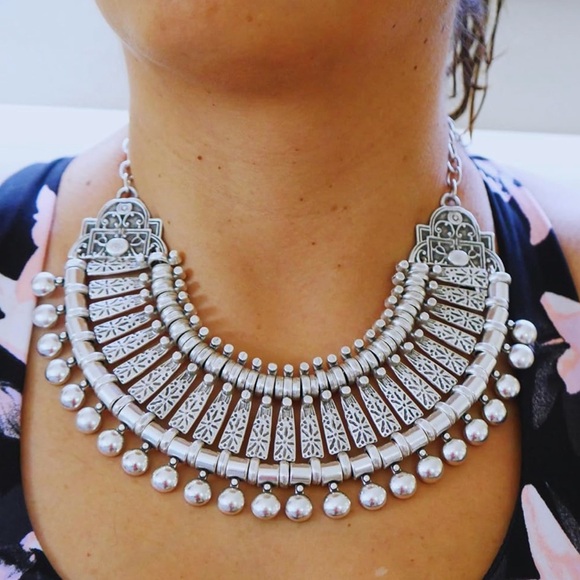 Gypsy Boho Bib Choker Coin Necklace Gothic Chunky Silver Statement NEW - Picture 4 of 8